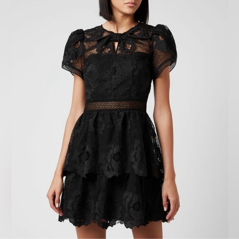Self-Portrait Black Floral Lace Mini Dress